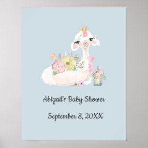 Poster Baby Llama avec Fleurs Blanc et Bleu Baby Boy