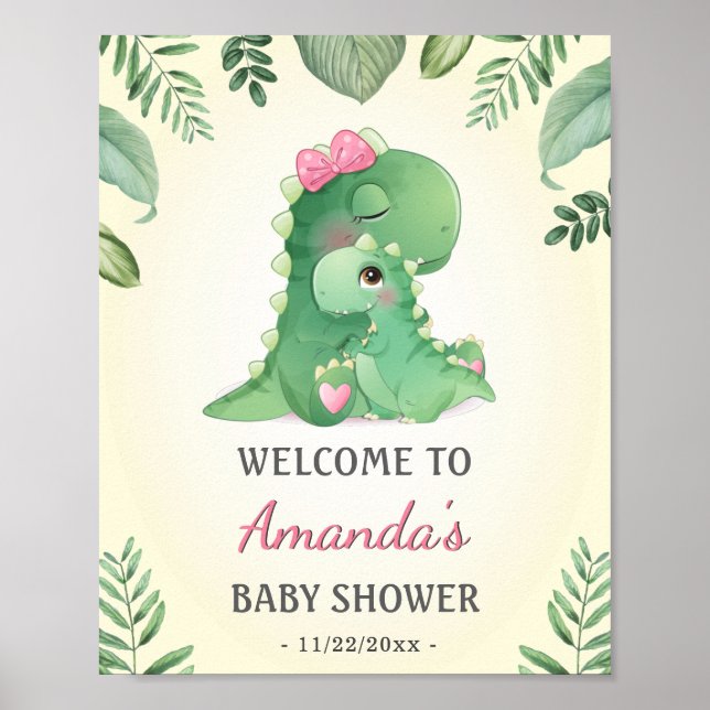 Poster Baby Momma Dinosaures rose Baby Girl Douche Bienve (Devant)