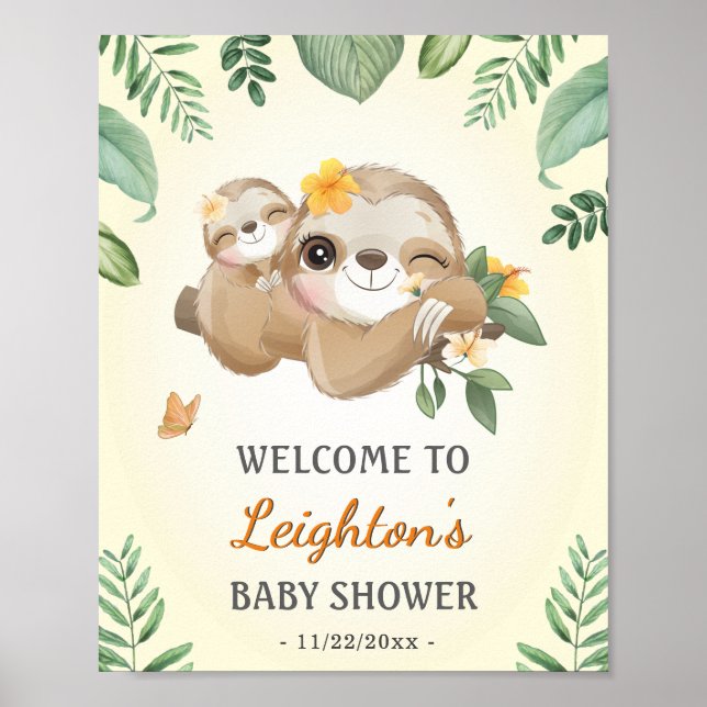 Poster Baby Momma Sloth Wild Baby shower Sprinkl Bienvenu (Devant)