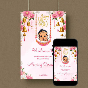 Poster Baby Naming Cradle Indian Cérémonie rose bienvenue