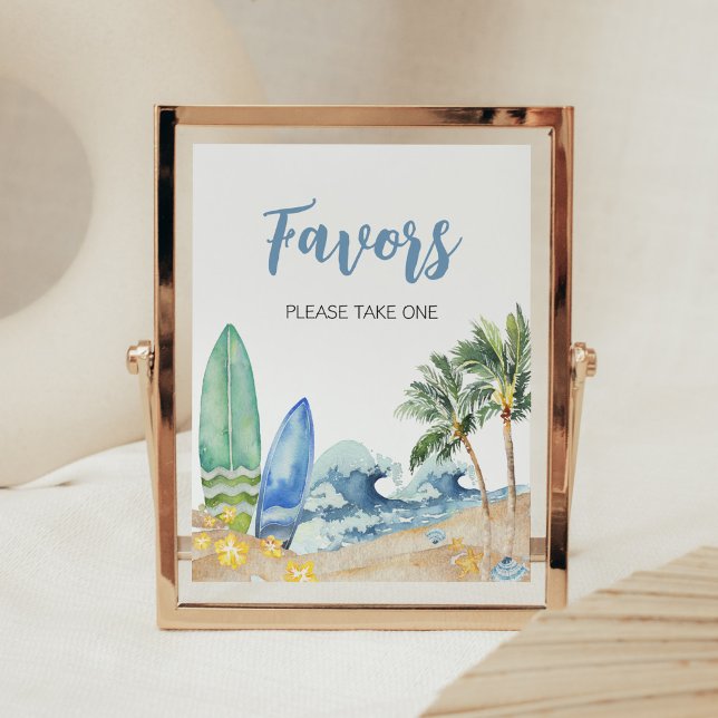Poster Baby on Board Beach Baby shower Faveurs (Surfing Summer Boy Baby Shower Favors Sign)