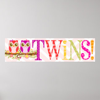Poster Baby Owls - Twin Girls Pink & Purple Shower Banner