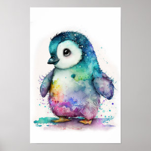 Poster Baby Penguin aquarelle couleur pépinière imprimé