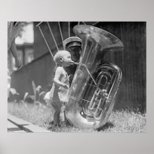 Poster Baby Playing Tuba, 1923. Photo vintage