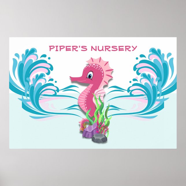 Poster Baby Seahorse | Pink Personalized 36"x24" (Devant)