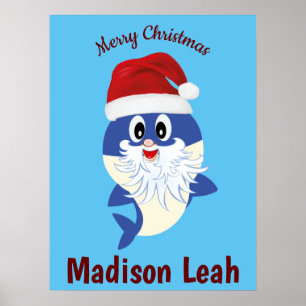 Poster Baby Shark Père Noël Monogramme Noël
