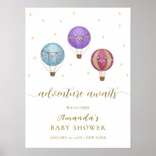 Poster Baby shower à air chaud Vintage or Bienvenue