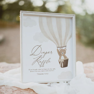 Poster Baby shower à ballons de l'ours en peluche Raffin