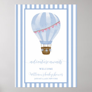 Poster Baby shower à bulle à air chaud Blue Stripe Bienve