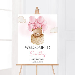 Poster Baby shower à bulle à air chaud pour bébé rose