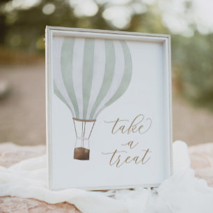 Poster Baby shower à bulle d'air chaud vert Prenez un soi