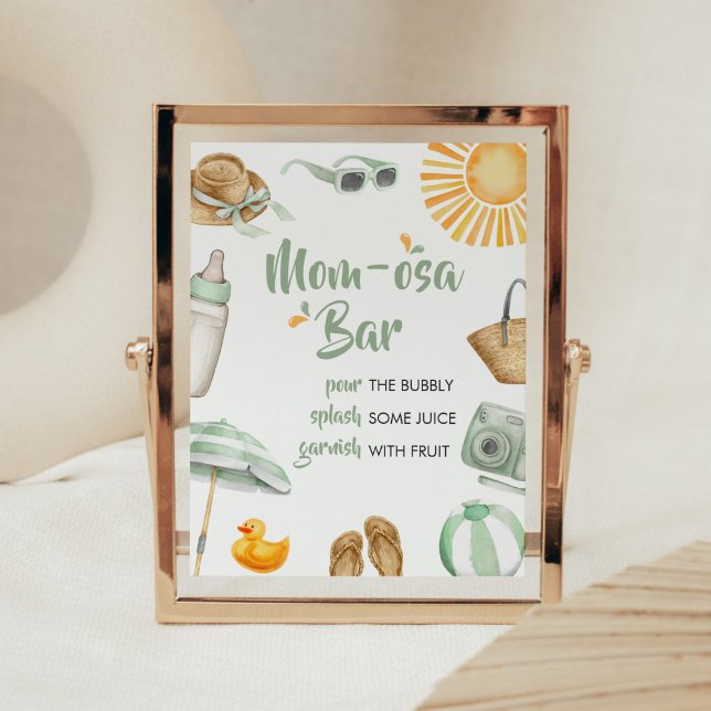Poster Baby shower à éclaboussures vertes Maman Osa Bar (Summer Baby Bash Baby Shower Mom Osa Bar Sign)
