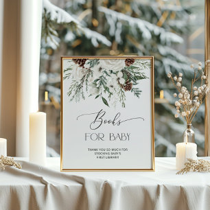 Poster Baby shower à feuillage persistant d'hiver Livres
