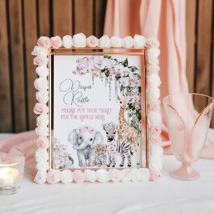 Poster Baby shower à fleurs tropicales Safari animal