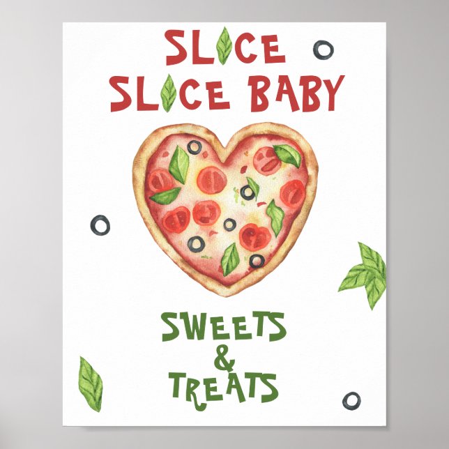 Poster baby shower à pizza - bonbons et friandises (Devant)