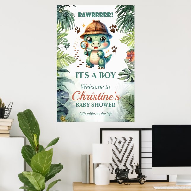 Poster Baby shower À Thème Cute Dinosaur (Bureau à domicile)