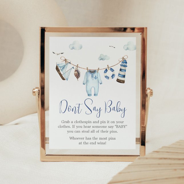 Poster Baby shower Ahoy Nautique Ne pas dire Bébé (Nautical Sailor Ahoy Baby Shower Don't Say Baby Sign)