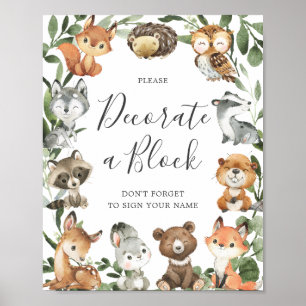Poster Baby shower Animaux de bois Décorez Un Panneau Blo