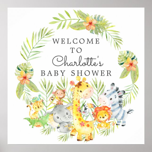 Poster Baby shower Animaux de la Jungle Bienvenue (Devant)