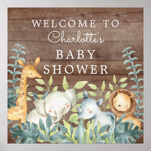 Poster Baby shower Animaux de la Jungle Bienvenue (Devant)