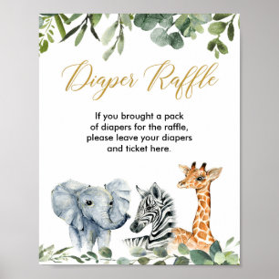 Poster Baby shower animaux Safari diaper signe de tombola