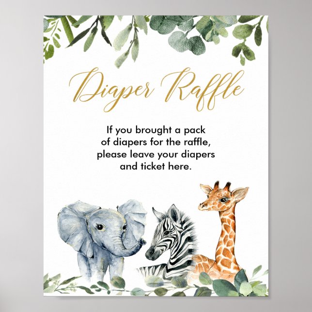 Poster Baby shower animaux Safari diaper signe de tombola (Devant)