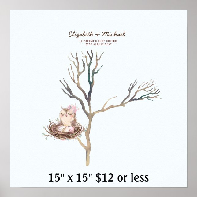 Poster Baby Shower Arbre Empreintes Digitales Aquarelle H (Devant)