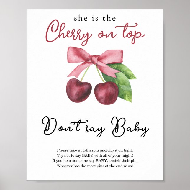 Poster Baby shower arc cerise Ne dis pas bébé (Devant)