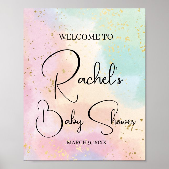 Poster Baby shower arc-en-ciel couleur aquarelle personna (Devant)