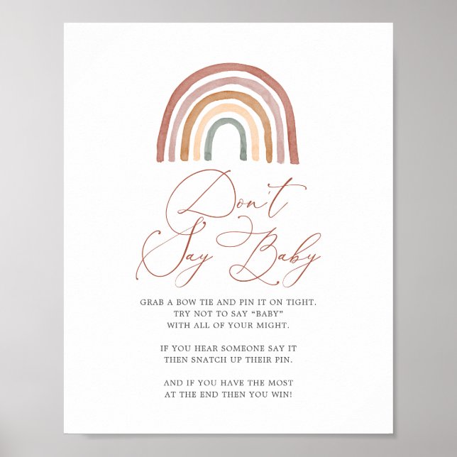 Poster Baby shower arc-en-ciel ne pas dire signe bébé (Devant)