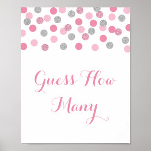 Poster Baby shower Argent Rose Devinez Combien De Jeu Sig