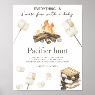 Poster Baby shower au feu de camp - Jeu de chasse à la té