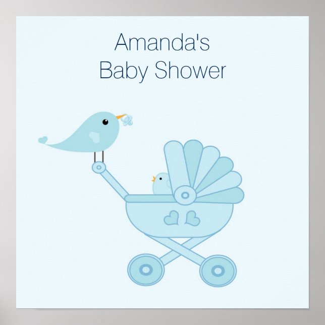 Poster baby shower aux oiseaux bleus (Devant)