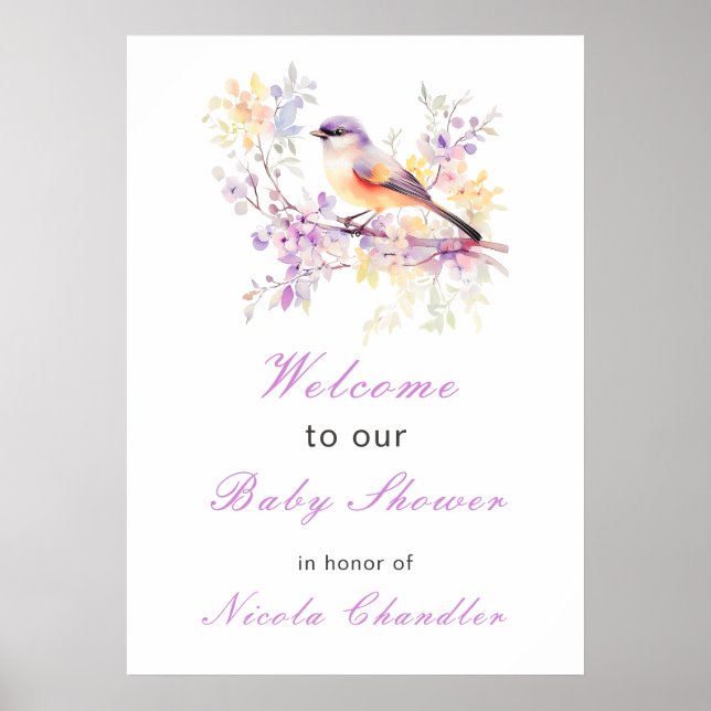 Poster Baby shower aux oiseaux mignons de printemps (Devant)