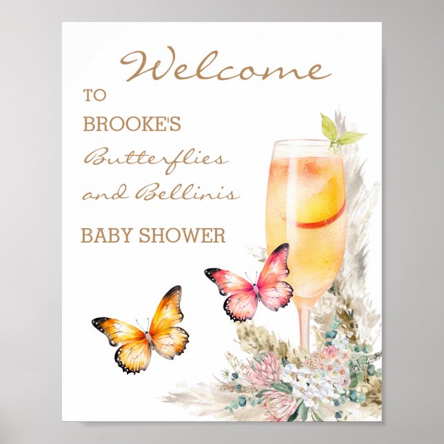 Poster Baby shower aux papillons Bellini Bienvenue (Devant)