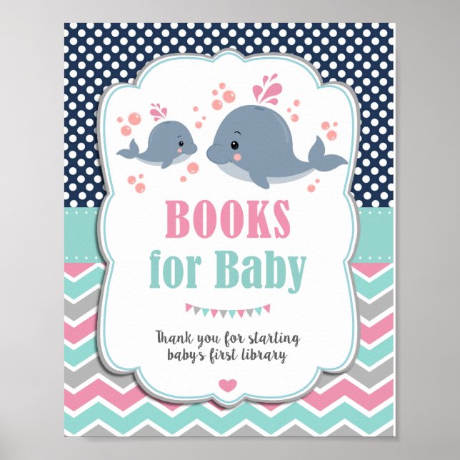 Poster Baby shower baleine Livres nautiques pour bébé Sig (Devant)
