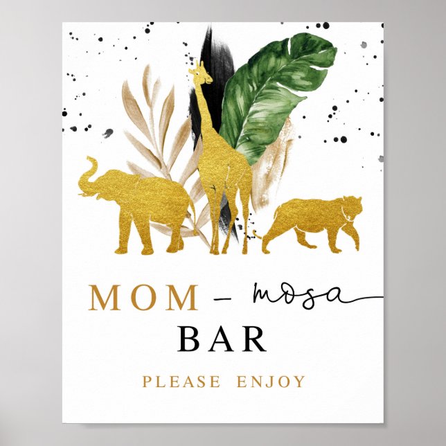 Poster Baby shower Bar Mimosa Signal Gold Safari Animaux (Devant)