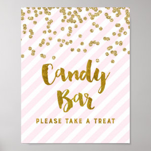 Poster Baby shower Barre de bonbons SIGNE Pink Gold Strip