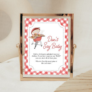 Poster Baby shower BBQ Burger Rouge ne pas dire bébé