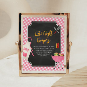 Poster Baby shower BBQ Rose En vichy Diapositives nocturn