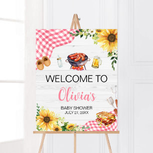 Poster Baby shower BBQ Tournesol Rose Bienvenue