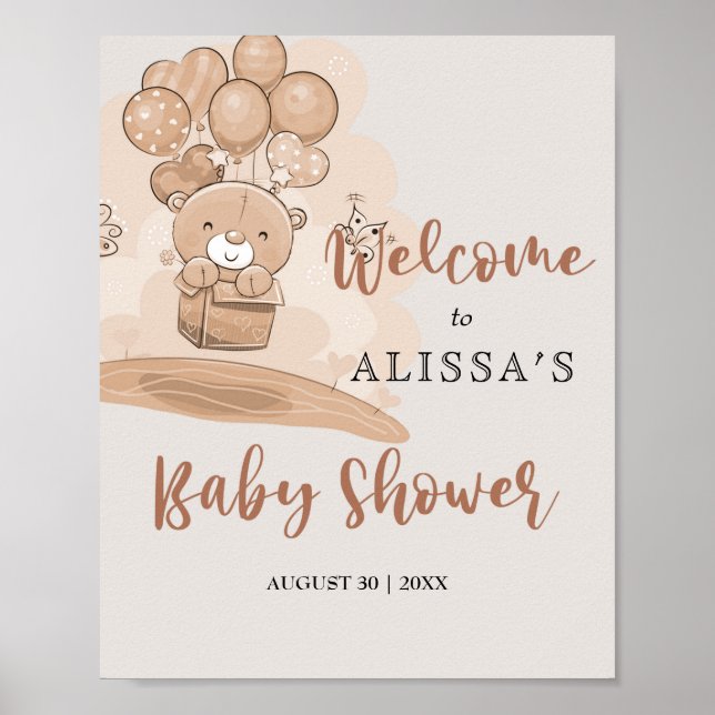 Poster Baby shower Bearly Wait Bienvenue (Devant)