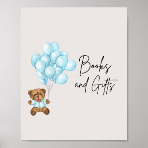 Poster Baby shower Bébé Bleu Ours Livres & Cadeaux