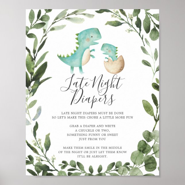 Poster Baby shower bébé Dinosaur Diapeurs nocturnes Signa (Devant)