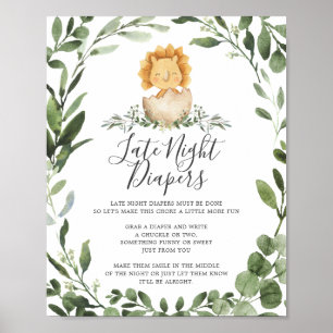Poster Baby shower bébé Dinosaur Diapeurs nocturnes Signa