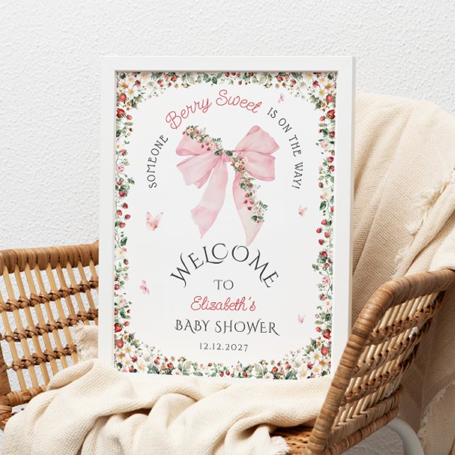 Poster Baby shower Berry Sweet Bow Bienvenue (Créateur téléchargé)