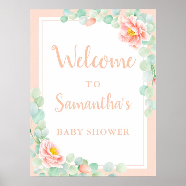 Poster Baby shower Bienvenue Eucalyptus Foliage Peony Pea (Devant)