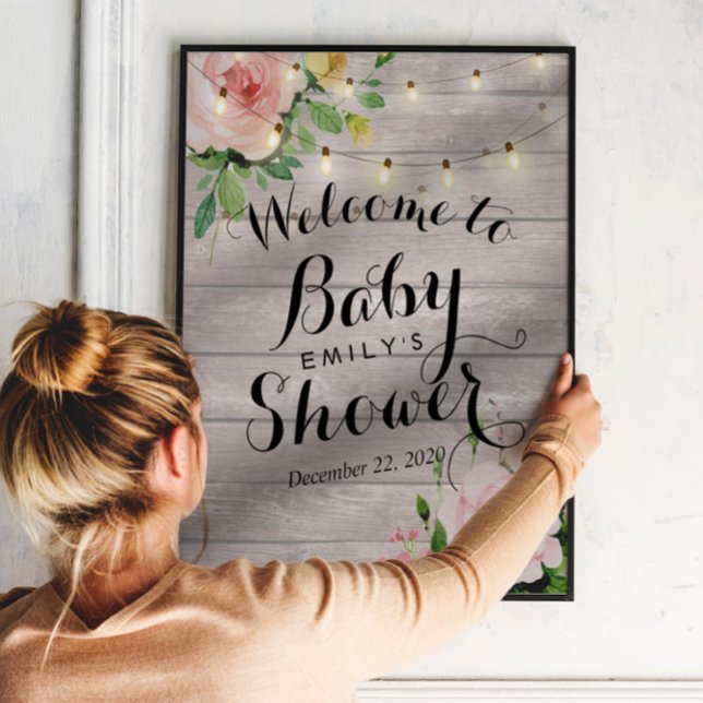 Poster Baby shower Bienvenue Floral String Lights Barne B (Créateur téléchargé)