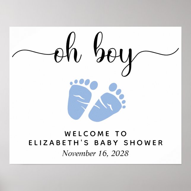 Poster Baby Shower Bienvenue Garçon Pieds Bleus (Devant)