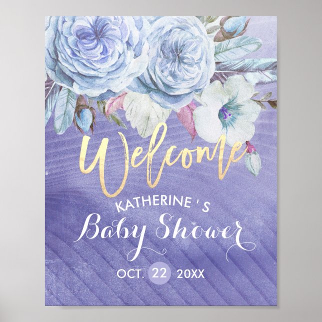 Poster Baby shower Bienvenue Plumes de fleurs Boho (Devant)